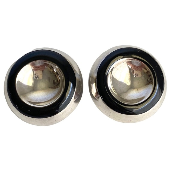 Vintage Taxco Sterling Silver Earrings Modernist Clip On Round Metallic MCM 925 - Picture 1 of 11